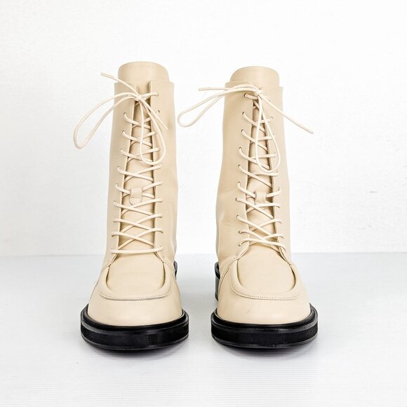 Aeyde Women Isa Off White Leather Lace-up Zip Combat Boots sz 9US EUR40 - Picture 2 of 9